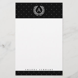 Papelería Patrón de lunares con monograma de laurel blanco s