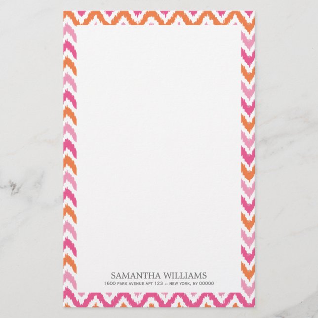 Papelería Patrón de Naranja rosa Zigzag Ikat (Anverso)
