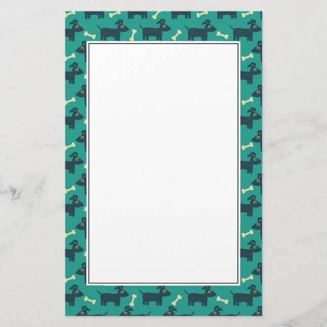 Papelería Patrón de perro con huesos en fondo verde (Anverso)