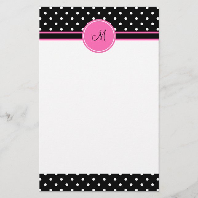 Papelería Patrón de puntos de polka blanco y negro monograma (Anverso)
