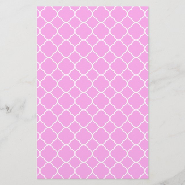 Papelería Patrón De Quatrefoil Rosa Y Blanco (Anverso)