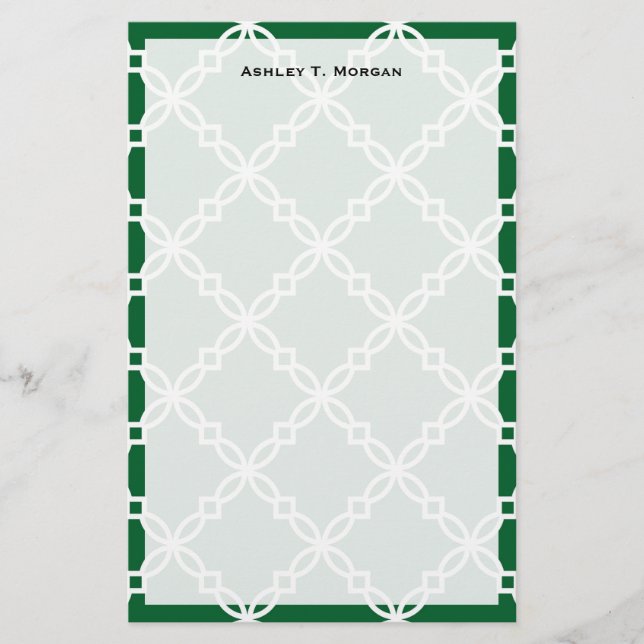 Papelería Patrón de Quatrefol de gran abertura verde del bos (Anverso)