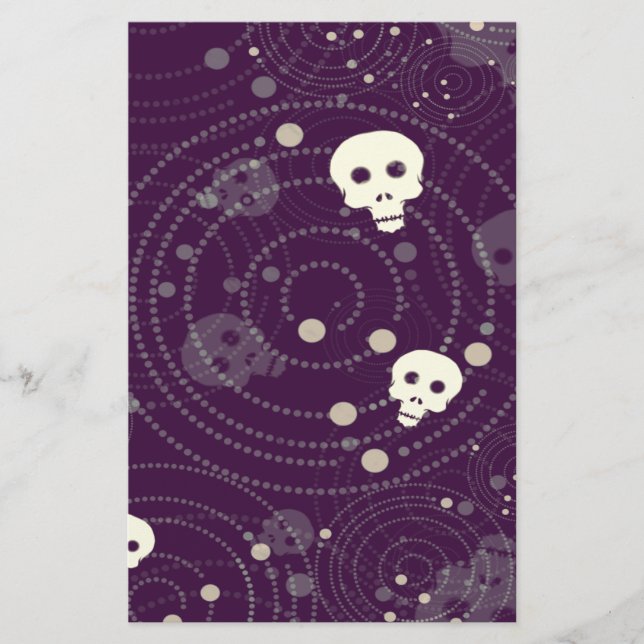 Papelería Patrón de silueta de cráneo morado (Anverso)