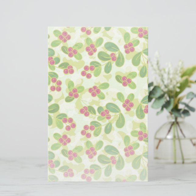 Papelería Patrón Fruta de Cranberry Festial, Verde (Anverso de pie)