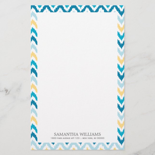 Papelería Patrón Ikat de Zigzag amarillo azul (Anverso)