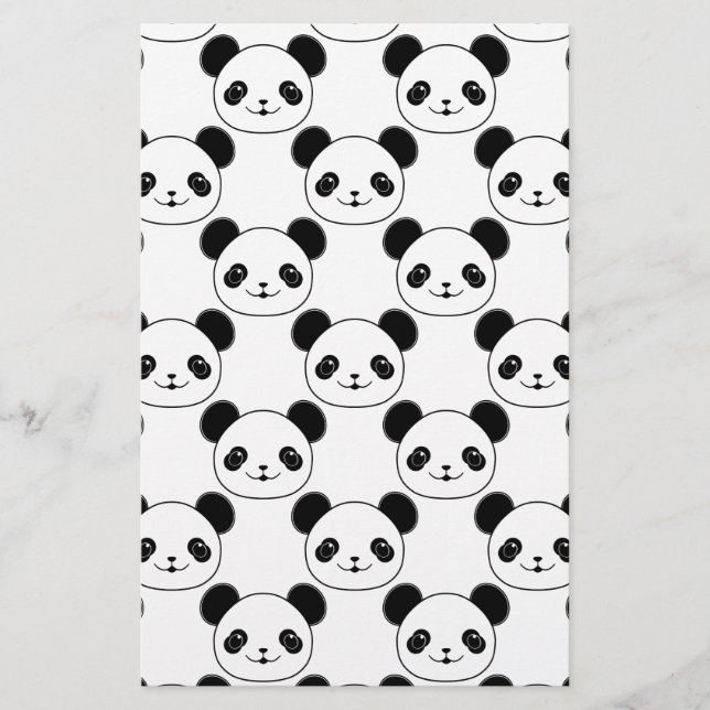 Papelería Patrón Kawaii Panda En Blanco Y Negro (Anverso)