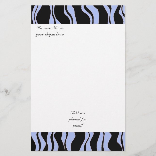 Papelería Patrón moderno de cebra azul y negro (Anverso)