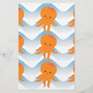 Papelería Patrón Octopus Y Ondas Azules naranjas