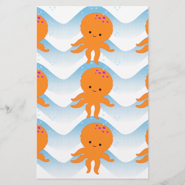 Papelería Patrón Octopus Y Ondas Azules naranjas (Anverso)