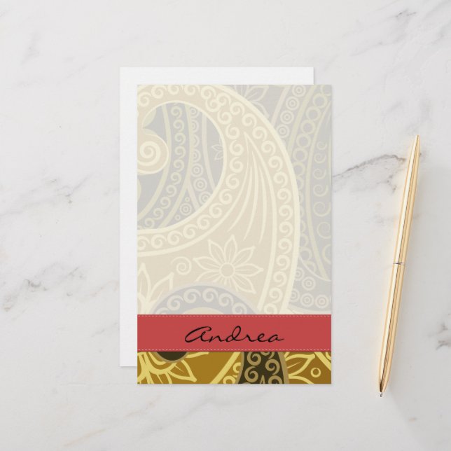 Papelería Patrón Paisley, Paisley persa, Boteh, Su Nombre (Anverso/Reverso In Situ)