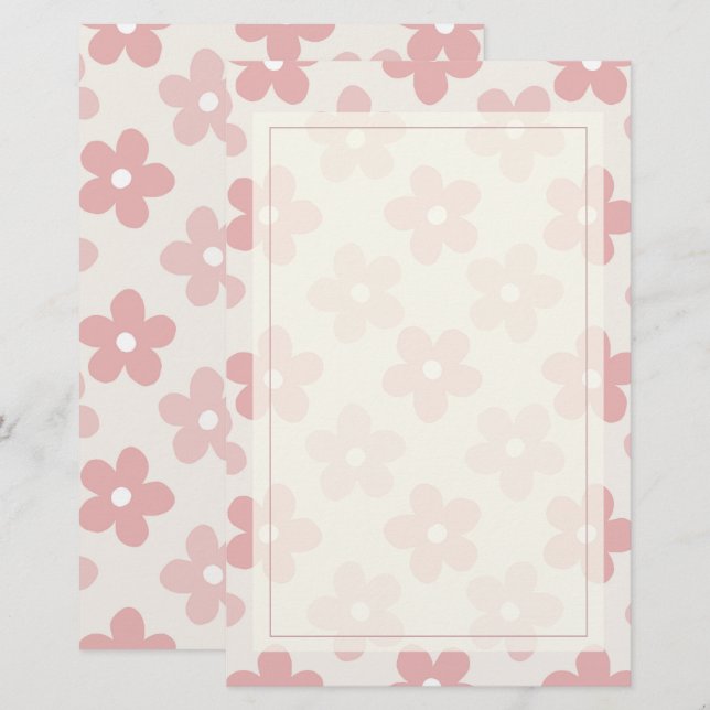 Papelería Patrón retro de las flores de margarita rosadas (Anverso / Reverso)