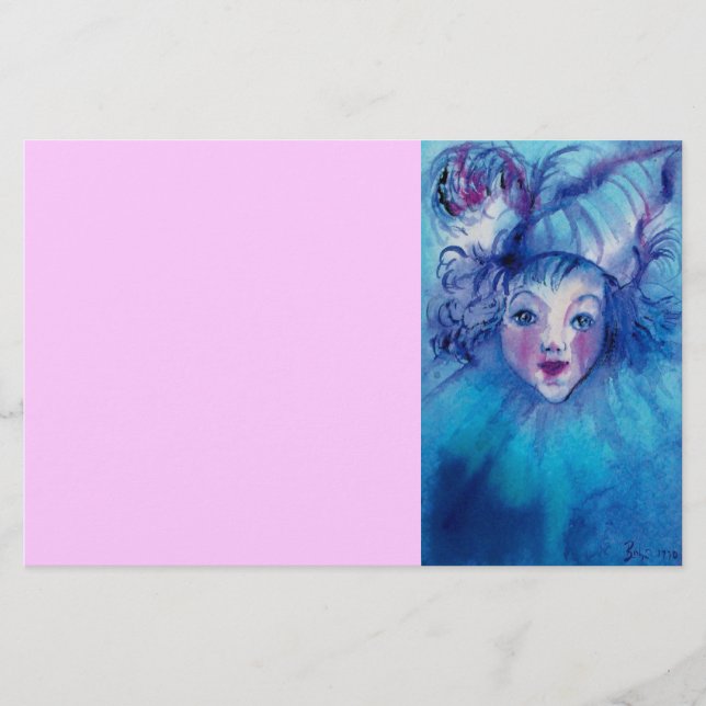 Papelería payaso en azul, rosa (Anverso)