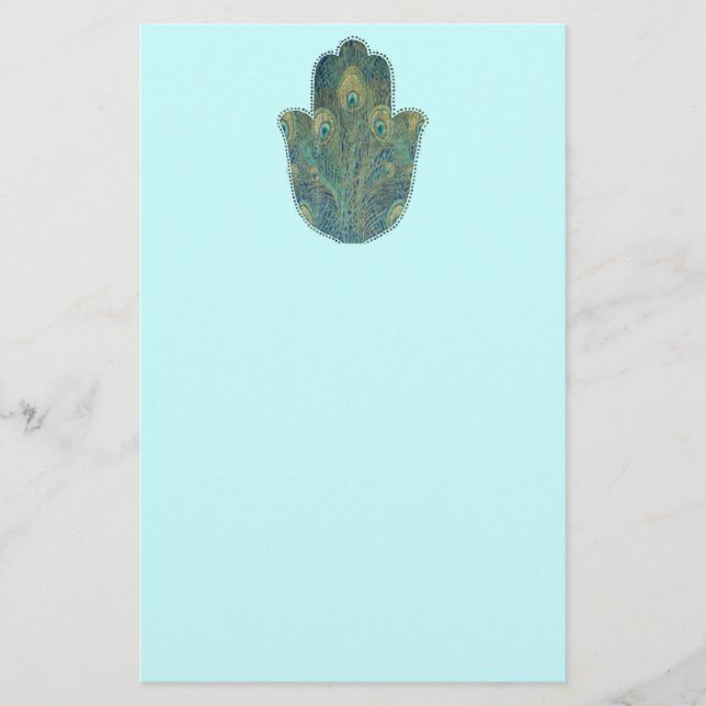 Papelería Peacock Feather Hamsa (Anverso)