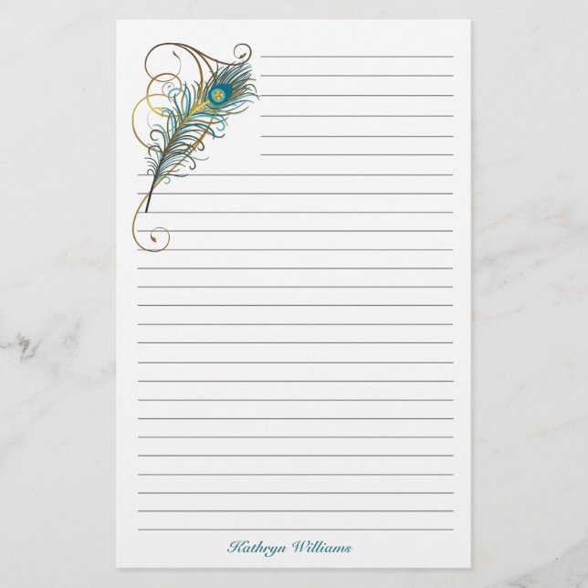 Papelería Peacock Feathered Verde azulado y dorado (Anverso)