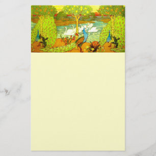Papelería Peacocks y cisnes de estilo Art Nouveau