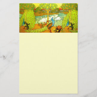 Papelería Peacocks y cisnes de estilo Art Nouveau