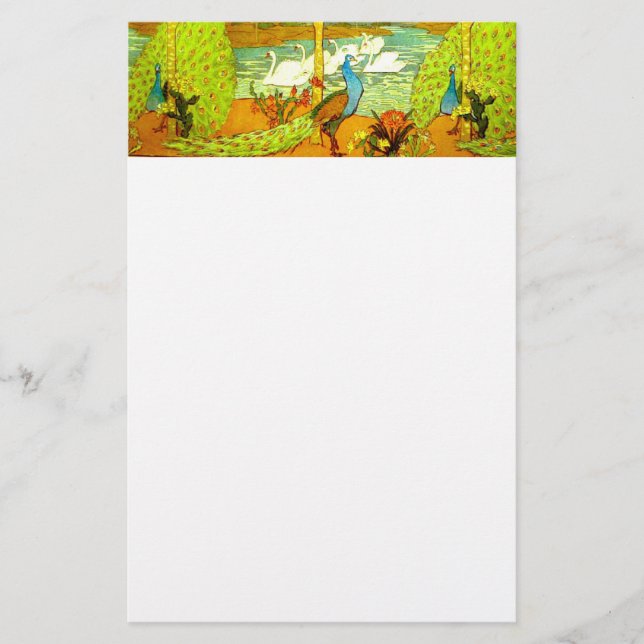 Papelería Peacocks y cisnes de estilo Art Nouveau (Anverso)