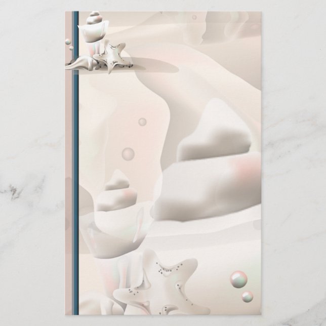 Papelería Pearly Seashells Ocean Beach Stationery (Anverso)