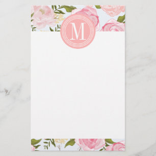 Papelería Peony de rosas rosadas florales de color virgen de