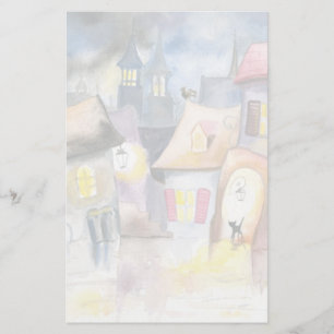 Papelería Pequeña ciudad por la noche