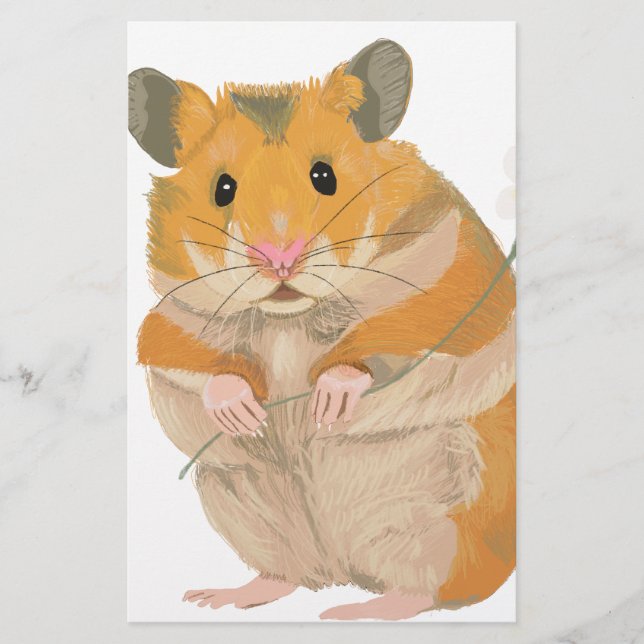Papelería Pequeño Hamster lindo sosteniendo una flor (Anverso)