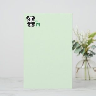 Papelería Pequeño Panda lindo con un monograma de bambú verd