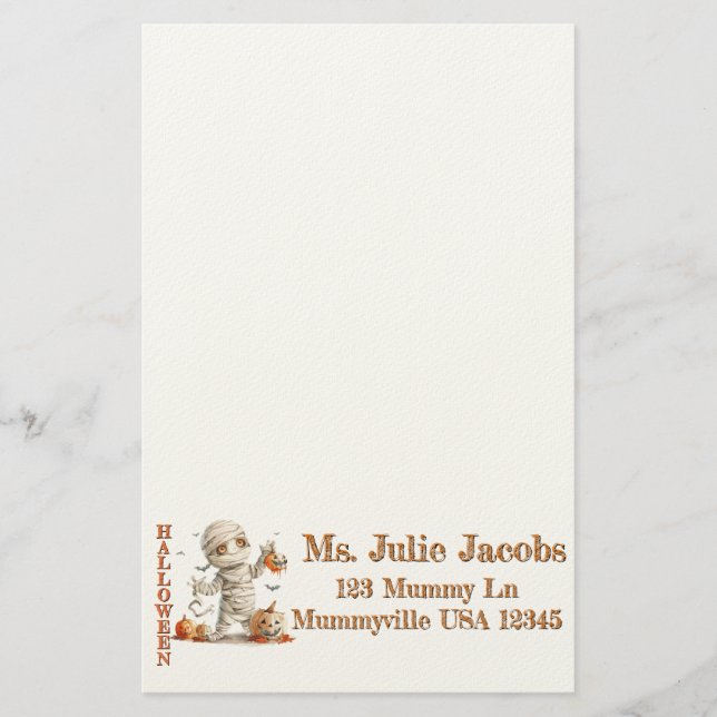 Papelería Perforación de calabaza - momia con susto dulce (Anverso)