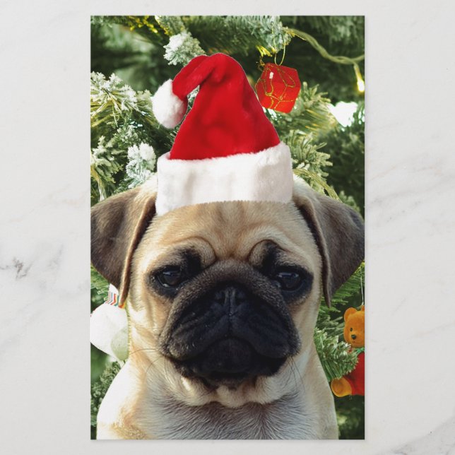 Papelería Perro de pug cachorro árbol de Navidad Ornamentos  (Anverso)