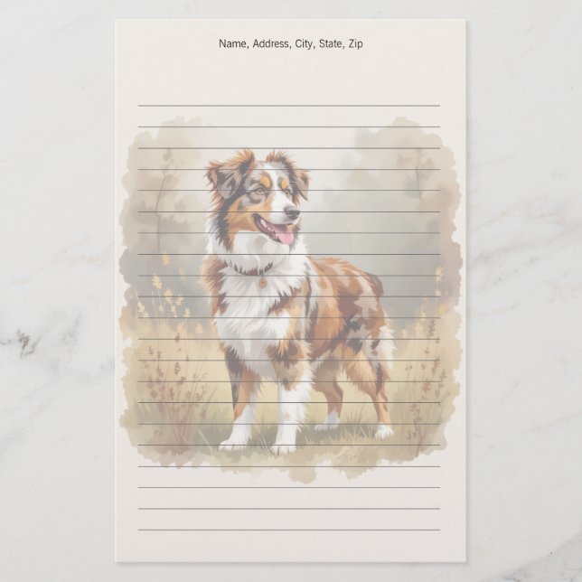 Papelería Perro pastor australiano rojo merle Aussie (Anverso)