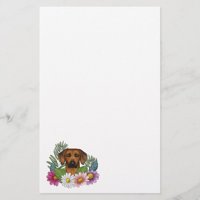 Papelería Perro Rhodesian Ridgeback Cabeza Flores Silvestres (Anverso)