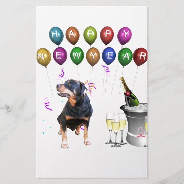 Papelería Perro Rottweiler Feliz Año Nuevo (Anverso)