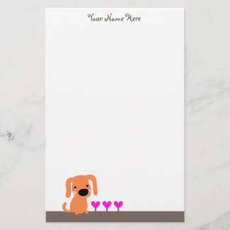 Papelería Perro y corazones anaranjados lindos