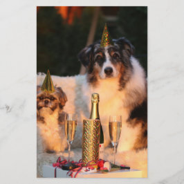 Papelería Perros celebrando Año Nuevo