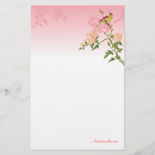 Papelería Personalizable: Pájaro en el flor chino