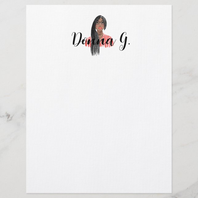 Papelería personalizada Chica negro trenzas y gafa (Anverso)