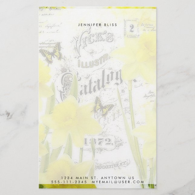 Papelería personalizada de daffodils de época (Anverso)