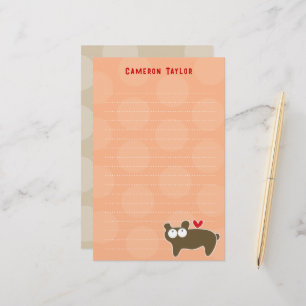 Papelería Personalizado Brown Oso Niños Niños Niños Dots Gra