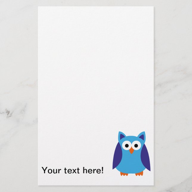 Papelería Personalizado de búho azul (Anverso)