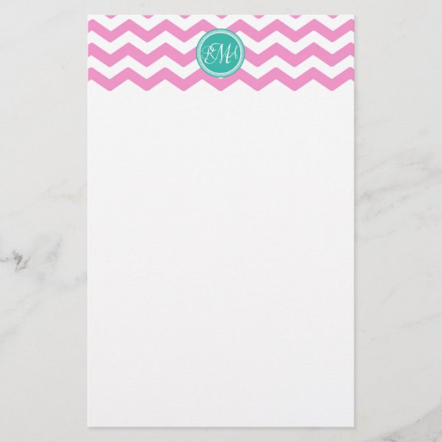 Papelería Personalizado de Chevron rosado y Verde azulado mo (Anverso)