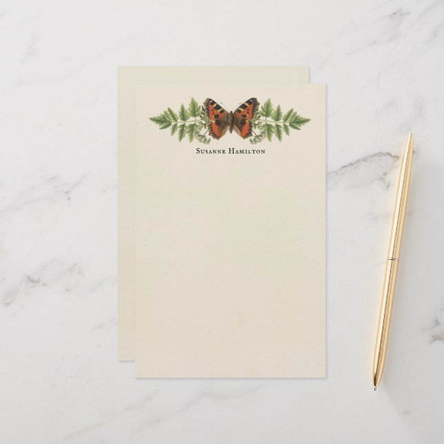 Papelería Personalizado de cosecha de mariposa botánica pers (Anverso/Reverso In Situ)