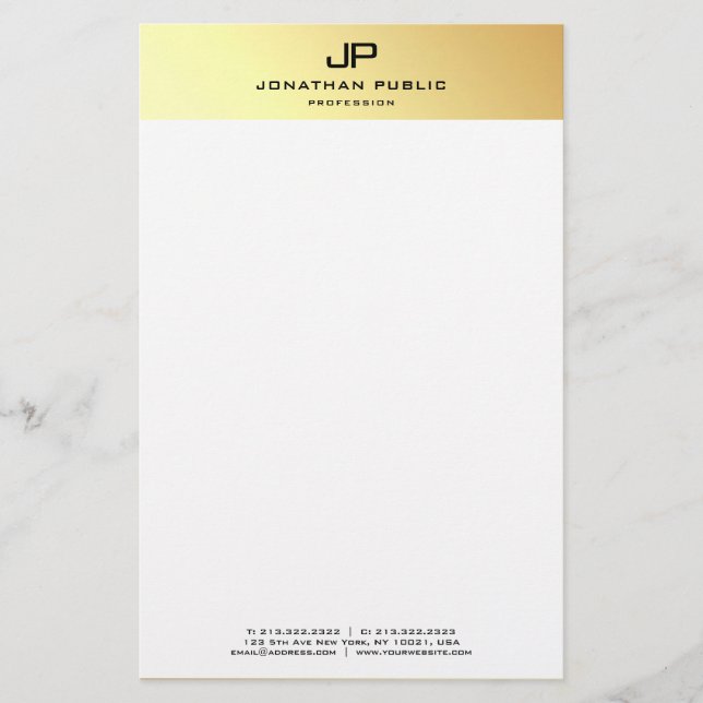 Papelería Personalizado Elegant Gold White Modern Template (Anverso)