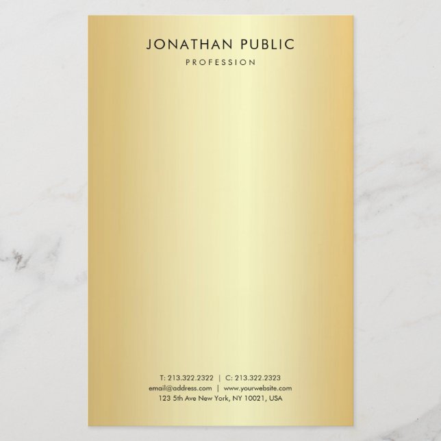 Papelería Personalizado elegante plantilla Faux Gold Moderno (Anverso)