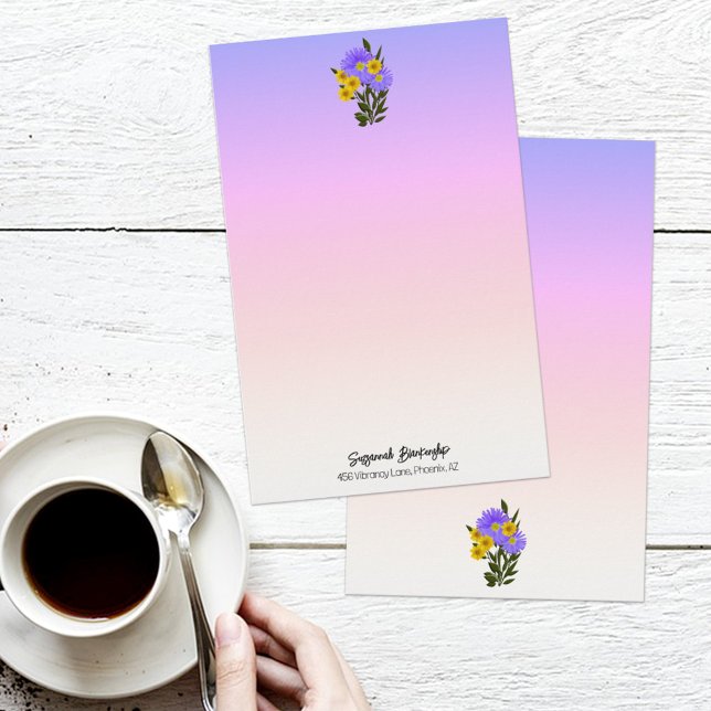 Papelería Personalizado floral color arcoiris púrpura de dob (Subido por el creador)