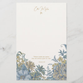 Papelería Personalizado Floral Elegante Guión Cita Moda Azul