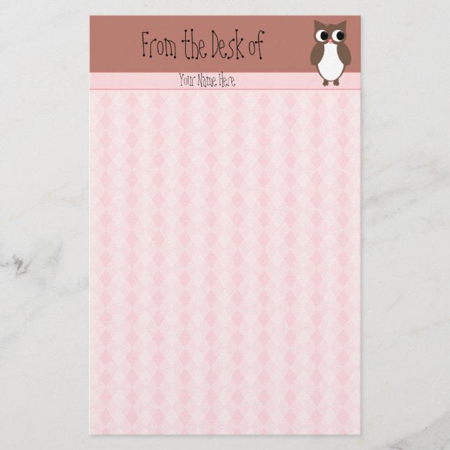 Papelería Personalizado lindo del búho de Brown (Anverso)