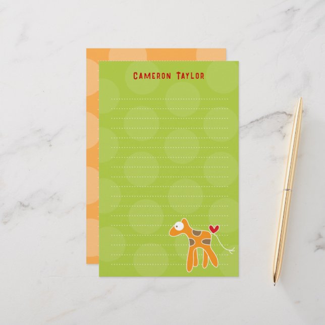Papelería Personalizado Naranja Giraffe Niño Niños Dots Grac (Anverso/Reverso In Situ)