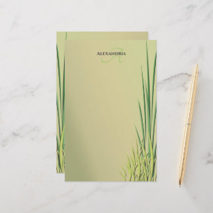 Papelería Personalizado Nombre Monograma Grass Borde Estacio