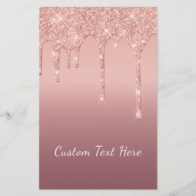 Papelería Personalizado Rosa de texto Oro Purpurina Rubor Pe (Anverso)