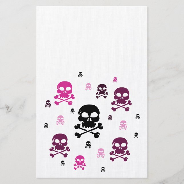 Papelería Personalizado Skulls Collage - Rosa (Anverso)