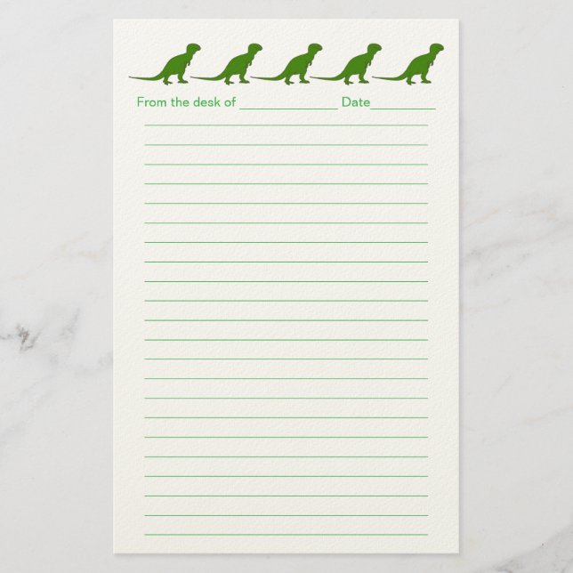 Papelería Personalized Dinosaur Lined Stationery for Kids (Anverso)